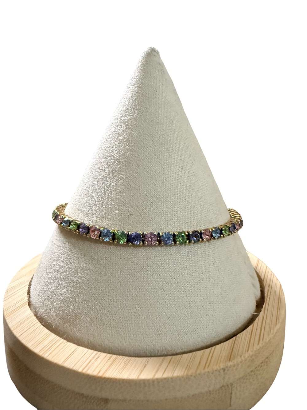 Vintage Joan Rivers Gold tone Multicolor Crystal Tennis Bracelet